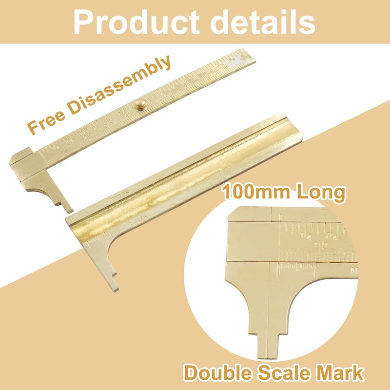 Moicstiy 1 Pcs Millimeter Ruler, Brass Pocket Vernier Caliper, Mini Measuring Tool for Jewelry, Beads, Rings, Wire - 100mm / 3.94 Inch - Image 4